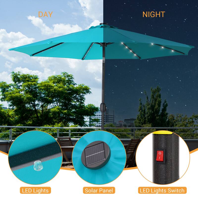 LIVOOSUN 10Ft Solar-powered Large Round Outdoor Patio Market Umbrella with Crank