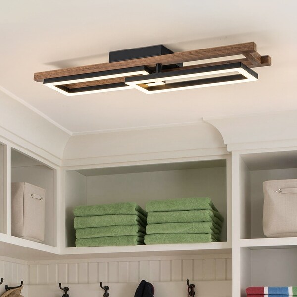 Integrated LED Rectangle Wood Semi Flush Mount Ceiling Light for Hallway Foyer On Sale Bed Bath Beyond 38102981