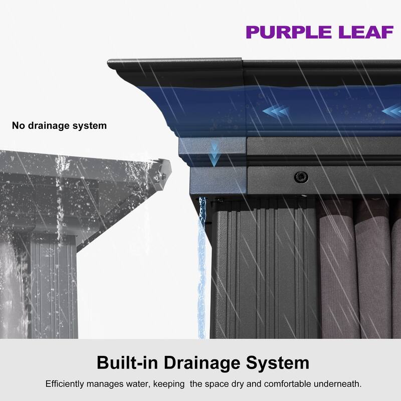 PURPLE LEAF Outdoor Galvanized Steel Hardtop Gazebo, Aluminum Frame Gazebo With Curtains and Light
