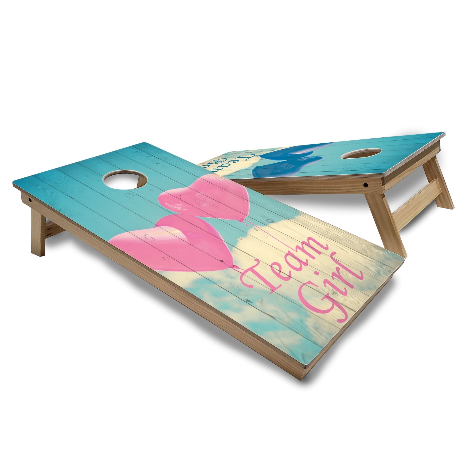 Solid Wood Cornhole Boards - Gender Reveal Design