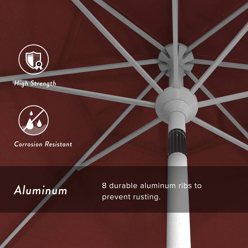 California Umbrella 9' Round Crank Lift Push Button Tilt White Aluminum Patio Umbrella Sunbrella