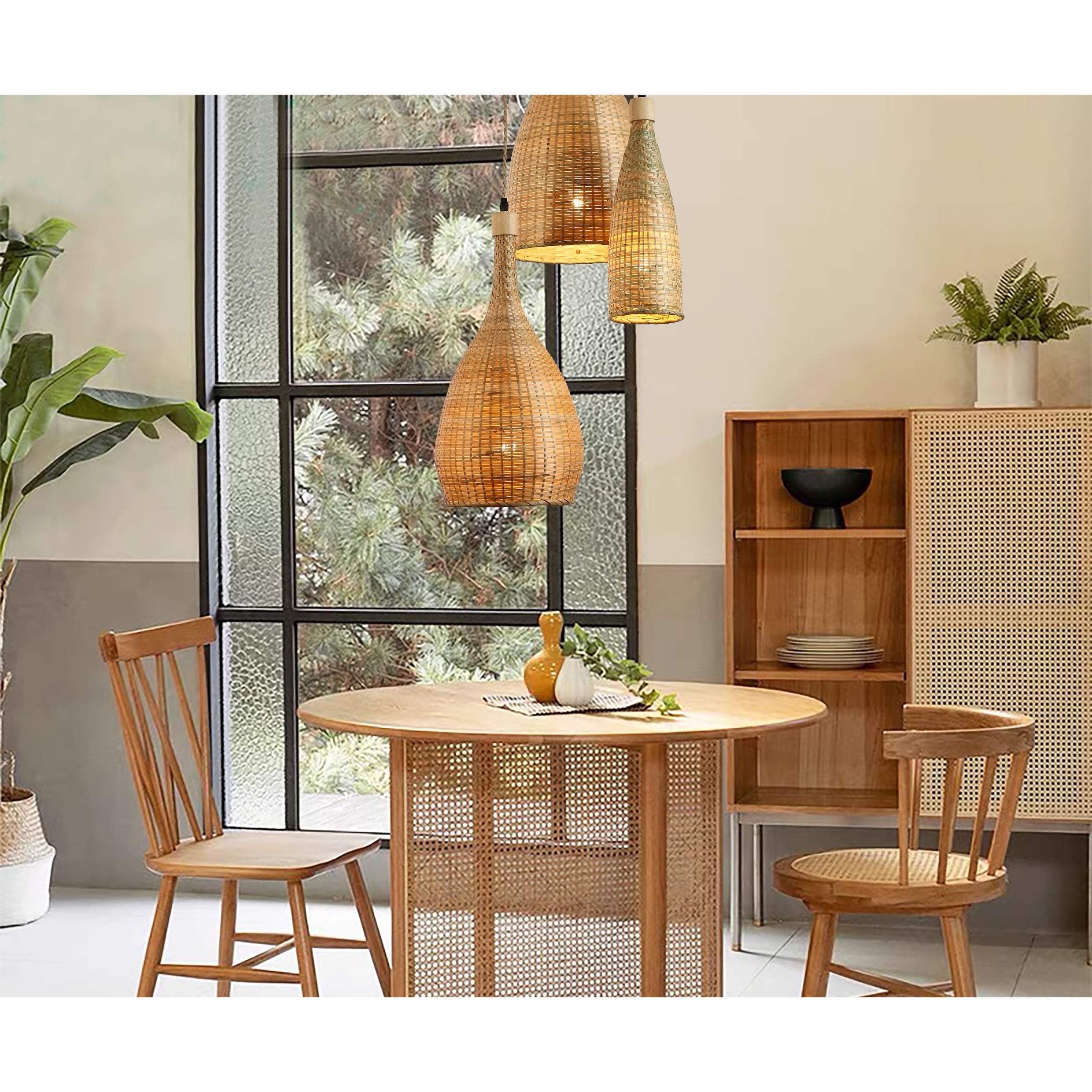 Ele Three Lights Rattan Pendant