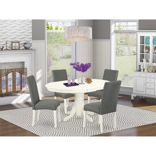 Oval Dining Table Set 5pc 42-60" Table w/ Butterfly Leaf & 4 Parsons ...