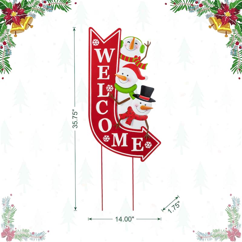 Glitzhome 35.75"H Metal Christmas Snowmen Arrow Welcome Yard Stake - Multi