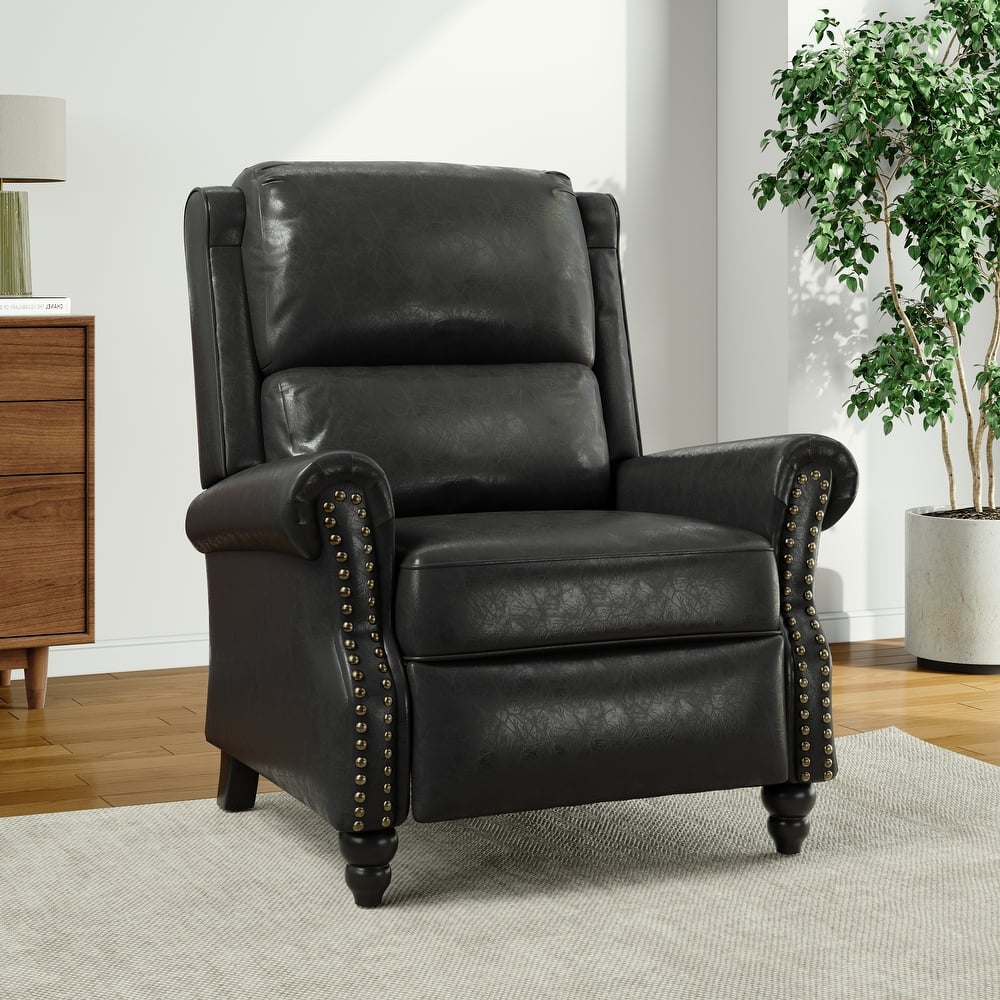 Alisa 35'' W Vegan Leather/ Linen Glider Push Back Recliner Chair