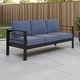 preview thumbnail 18 of 33, 3-Seater Outdoor Couch with Plush Cushions, Broad Armrests and Contoured Backrests Black+Blue