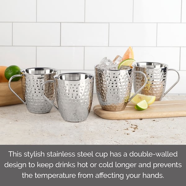 Mikasa Set of 4 Double Wall Hammered Stainless Steel Mugs, 20 oz - Bed Bath  & Beyond - 41682437