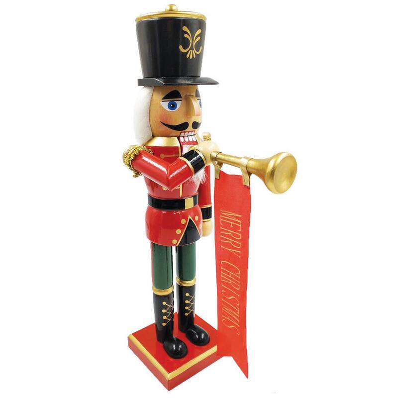 14 inch Bugling Merry Christmas Nutcracker - red