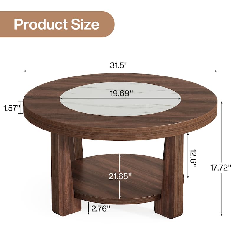 31.5-inch Industrial Wooden Round Coffee Table for Living Room