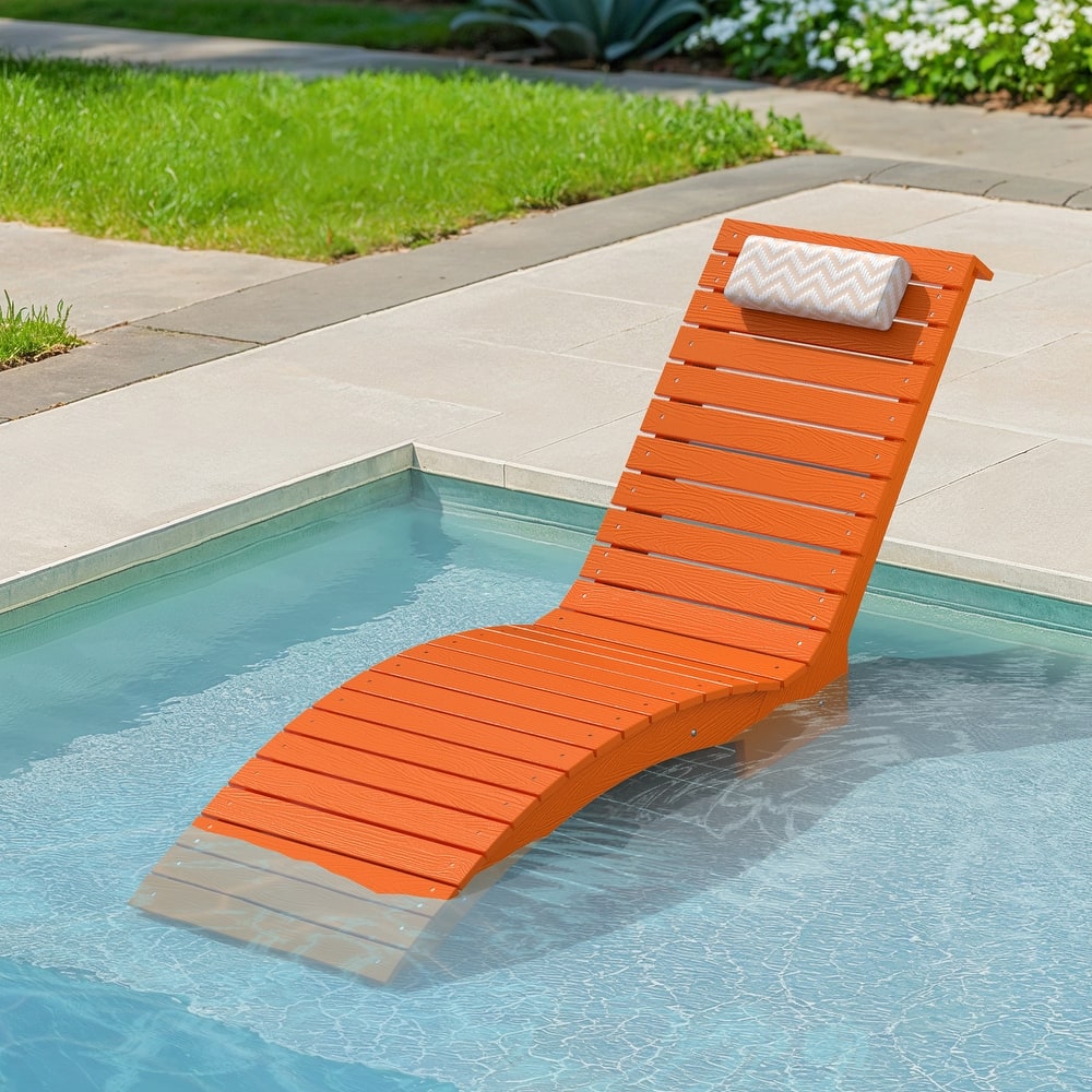 22"W HDPS Outdoor Lounger For Pool, Outdoor Backrest Lounge Chaise With Cushion, Single Pool Lounge Chairs For In Pool