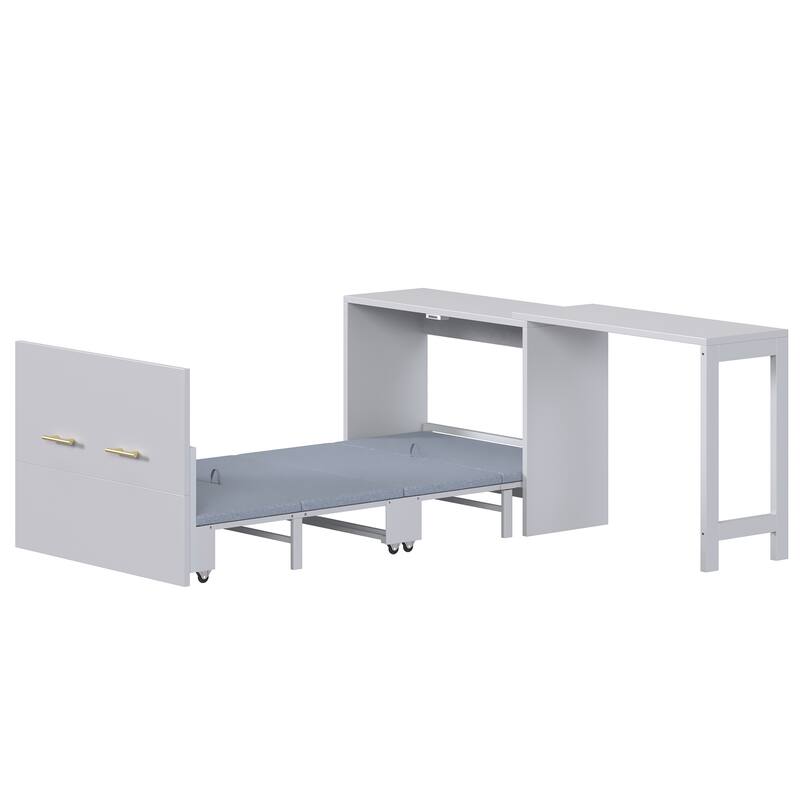 Twin Size Murphy Bed with Adjustable Position Desk,Foldable Cushion