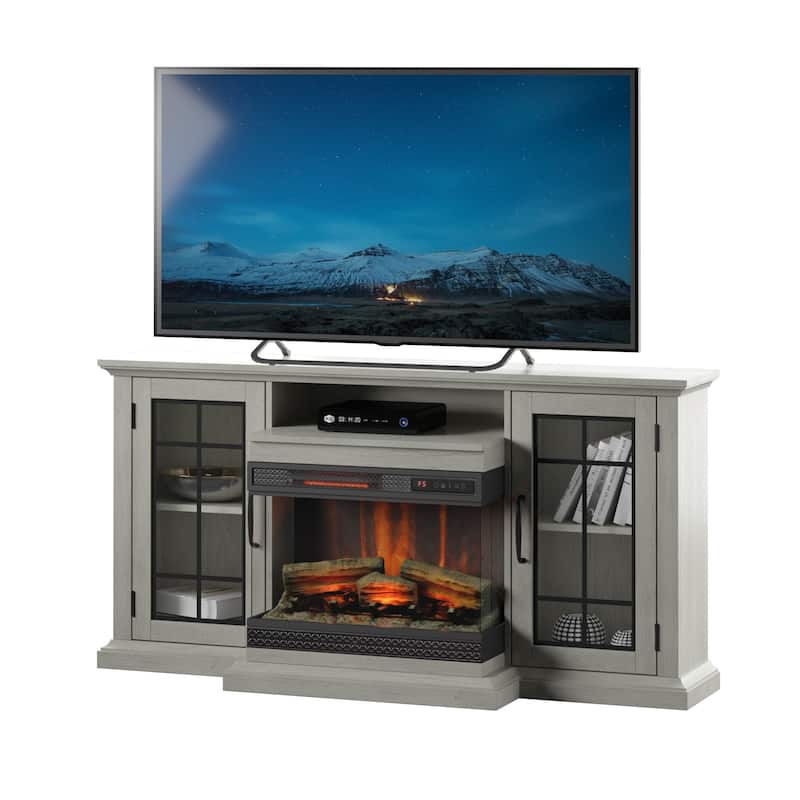 Twin Star Home TV Stand for TVs up to 65" with ClassicFlame PanoGlow Electric Fireplace
