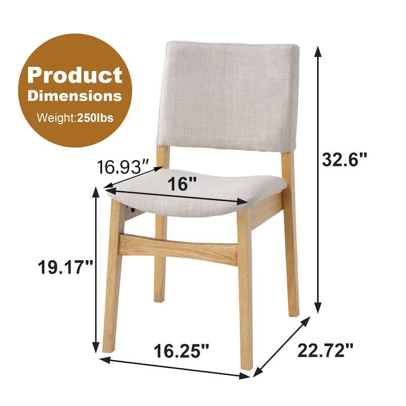 Set of 2 Upholstered Stackable Dining Chairs: Linen Fabric Seat & Backrest, Solid Wood Rustic Kitchen Chairs