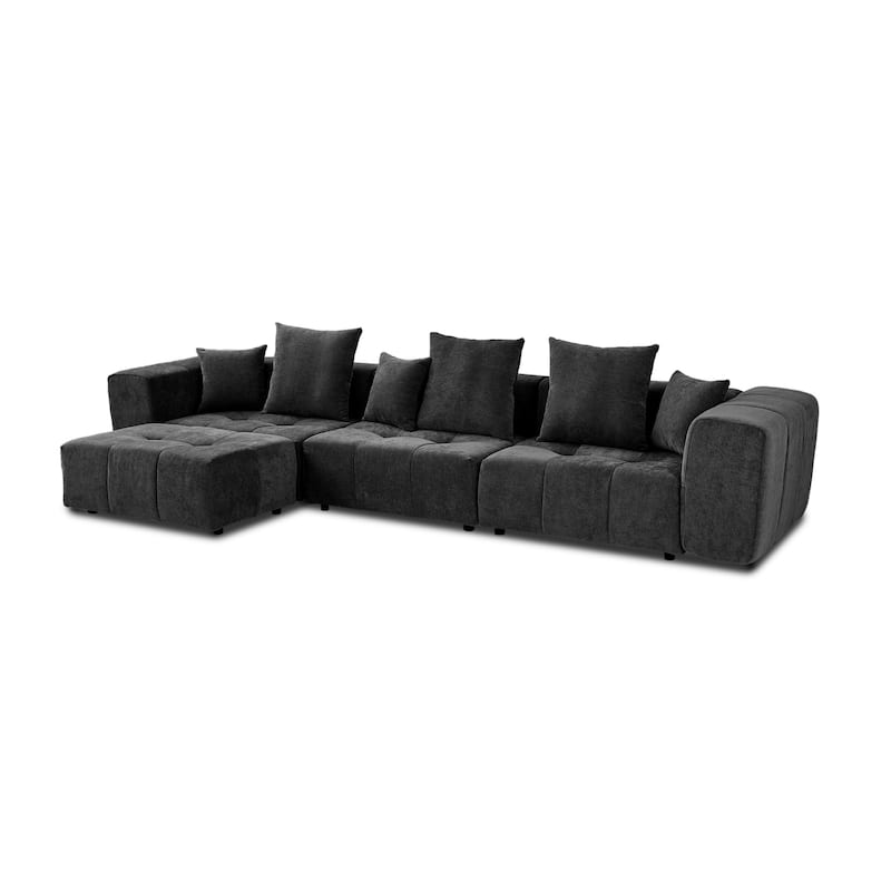 144.17" Linen Sectional Sofa L-shaped Modular Couch with Pillows for Living Room
