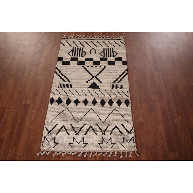 Striped Moroccan Oriental Accent Rug Hand-Knotted Wool Carpet - 3'0"x 5'3"