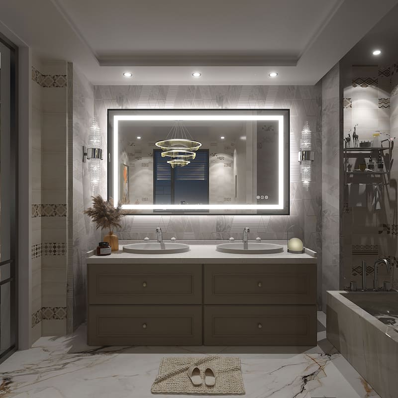Black Metal Framed LED Front Light and Backlit Anti-Fog Wall Bathroom/ Vanity Mirror
