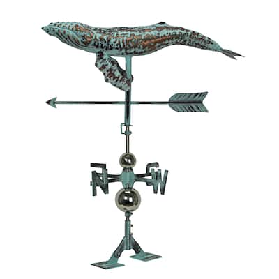 Verdigris Copper Humpback Whale Weathervane Roof Mount Garden Art - 31.25 X 25 X 13 inches