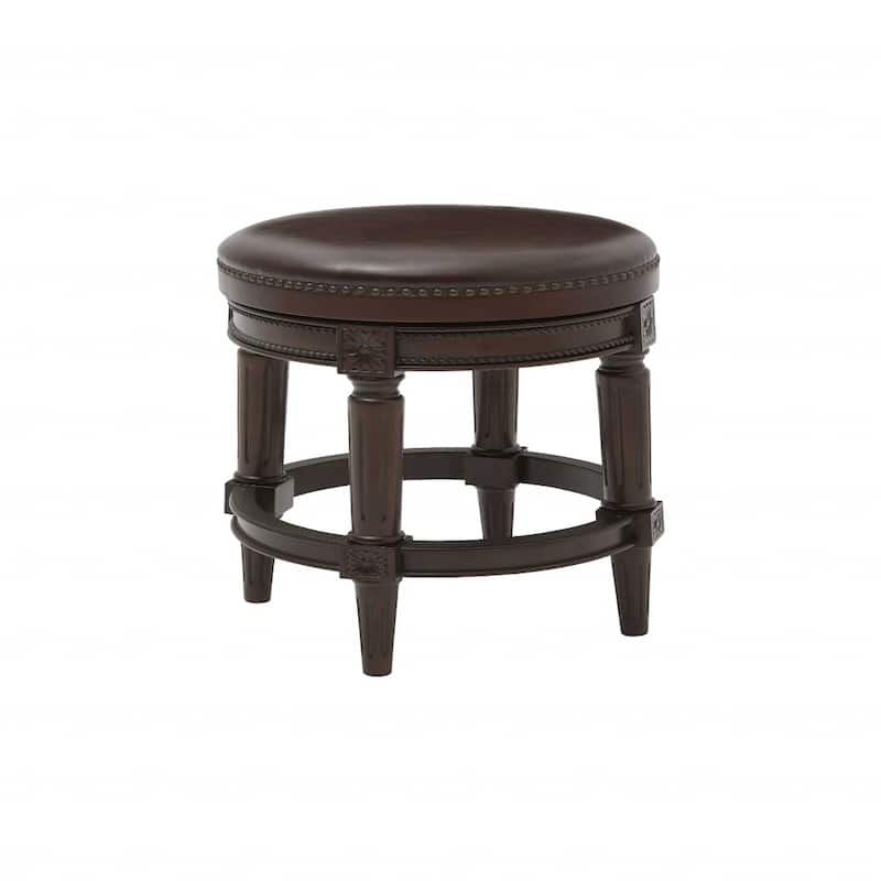 Brown Wood Frame Swivel Counter Bar Chair with Faux Leather Round Seat - Brown-26"