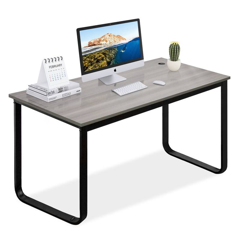 Modern Black Meatal Computer Office Desk Personal With Storage shelves