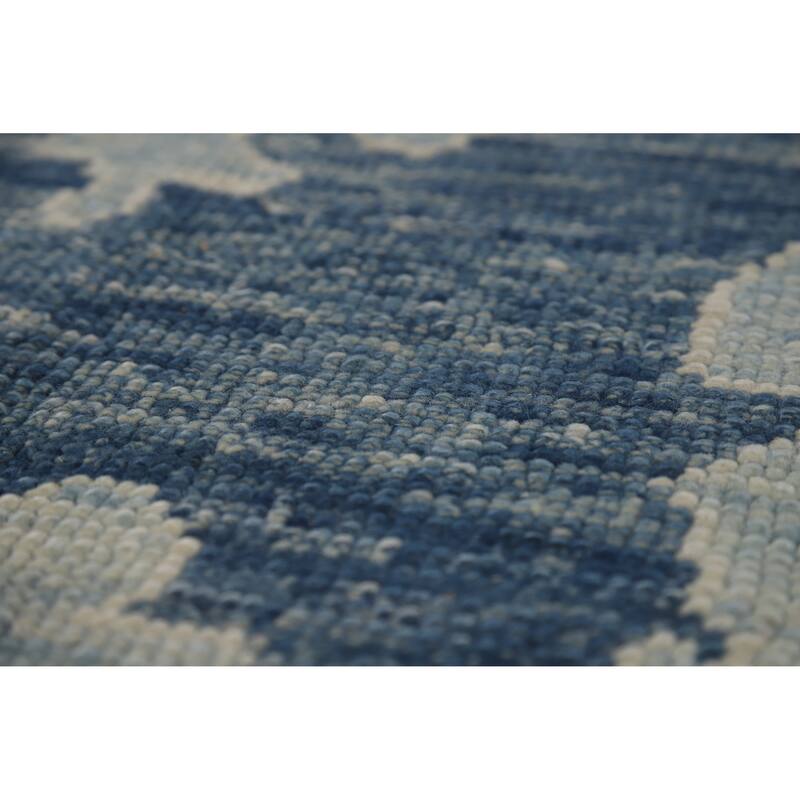 Hand Knotted Oriental 100% Wool Carpet Transitional All-Over Navy Blue & Blues Oushak Area Rug - 11' 10'' X 7' 11''