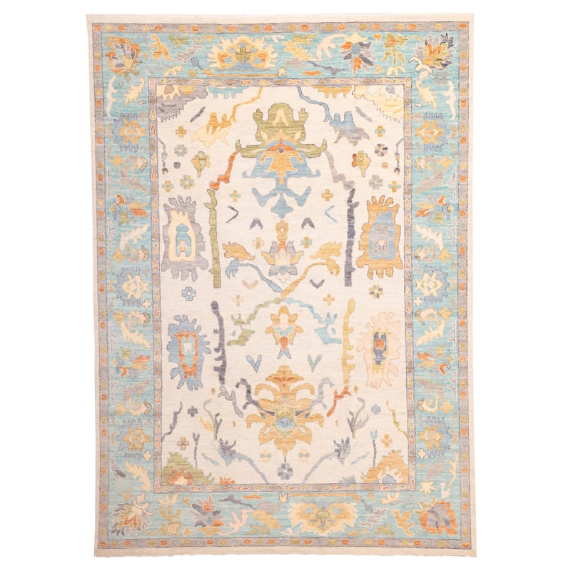 ECARPETGALLERY Hand-knotted Modern Oushak Ivory Wool Rug - 10'2 x 13'10