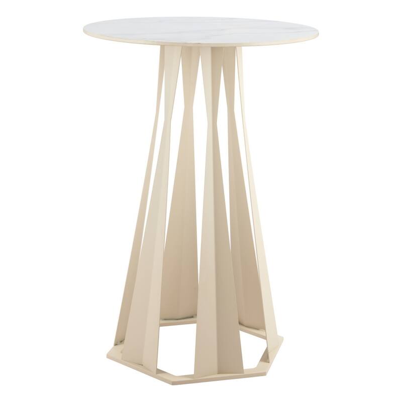 HomeRoots 26" White Faux Marble and Steel Rounded Bar Table - 26.00 in. x 43.70 in. x 26.00 in.