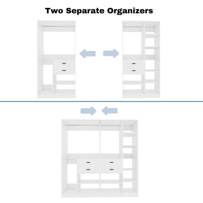 79''W Set of 2 Freestanding Closet System with Drawers, Reversible Wardrobe for Walk-in/ Reach-in Closet