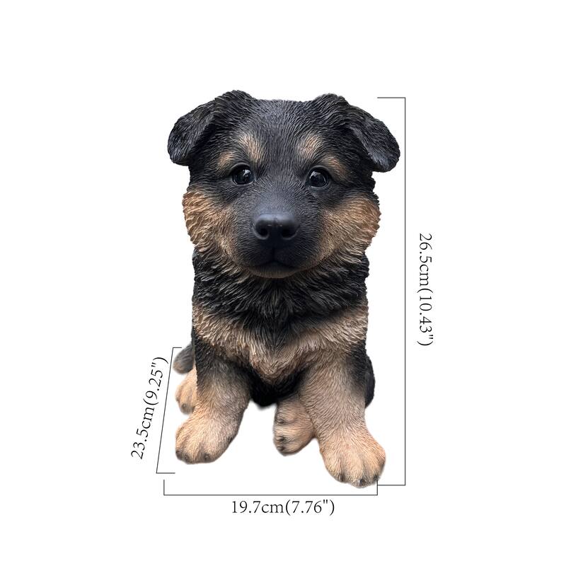 German Shepherd Outdoor Garden Statue - 10.5" - Black and Tan