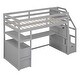 preview thumbnail 7 of 39, Loft Bed with Desk and Shelves, Wooden Bed Frame with 2 Drawers, Storage Staircase and Full-Length Guardrail for Bedroom
