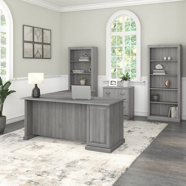 Saratoga L Shaped Desk With File Cabinet Bookcases By Bush Furniture Overstock 32498524