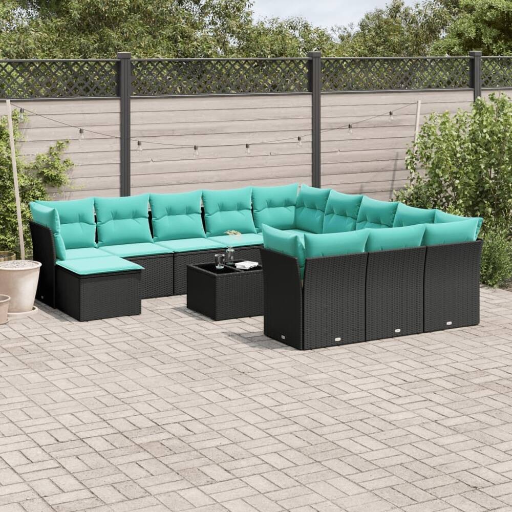 vidaXL Patio Sofa Set with Cushions Outdoor Conversation Furniture Poly Rattan - 24.4" x 24.4" x 27.2"