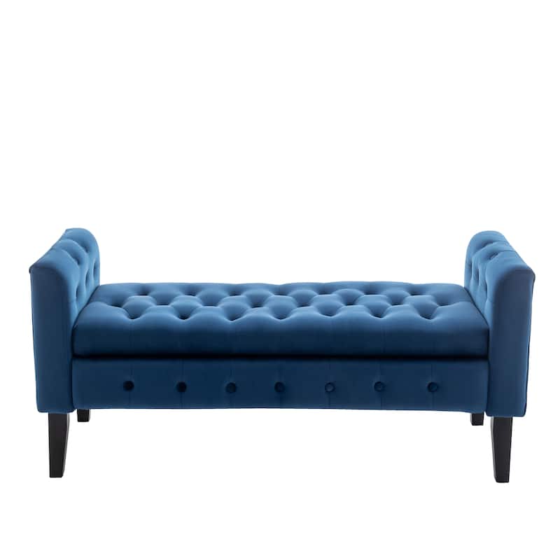 Porthos Home Brett Velvet Storage Bench with Rubberwood Legs