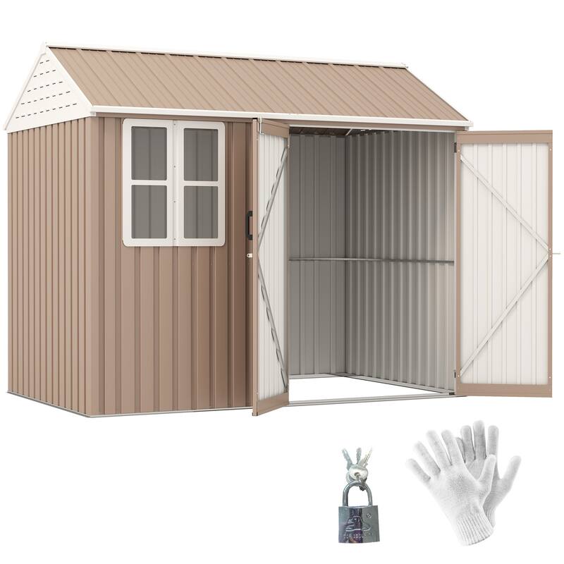Outsunny 8' x 6' Outdoor Storage Shed, Metal Garden Shed with Window & Double Lockable Door, Outdoor Tool Shed Storage