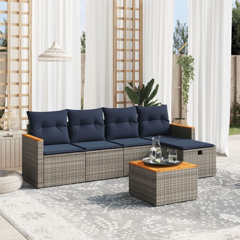 vidaXL Patio Sofa Set with Cushions Outdoor Conversation Furniture Poly Rattan - 21.7" x 24.4" x 27.2" - Gray with table