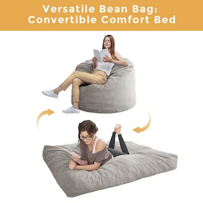 Corduroy Bean Bag Chair, Convertible Chair Folds from Bean Bag to Bed