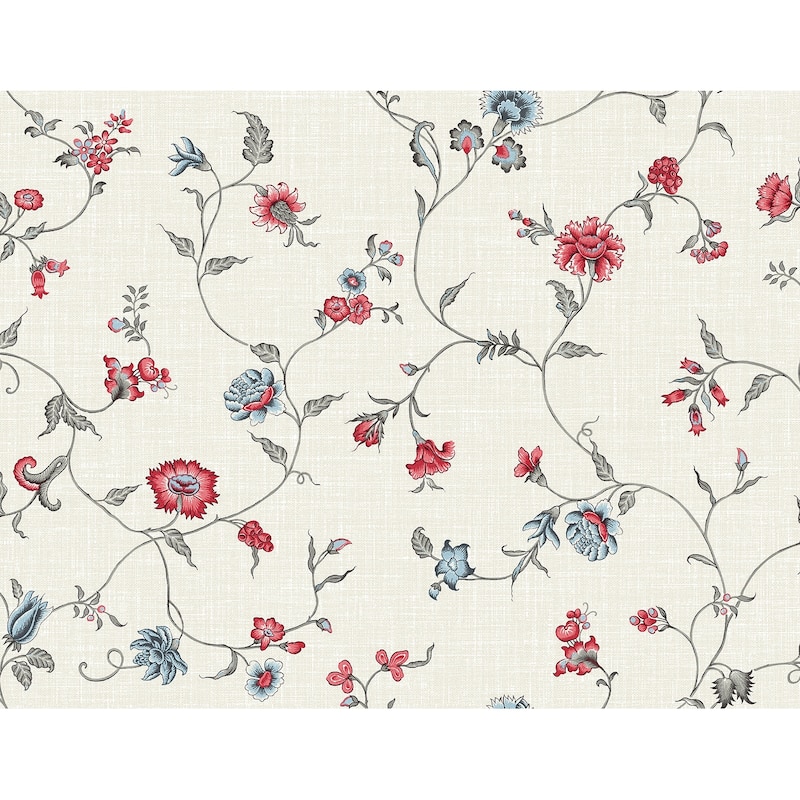Seabrook Designs Florale Trail Nonwoven Unpasted Wallpaper - 27 in. W x 27 ft. L - Antique Ruby & French Blue