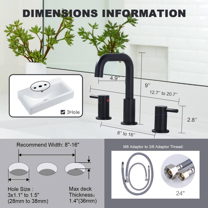WOWOW 8 in. Widespread Double Handle Bathroom Faucet with Pop-Up Drain