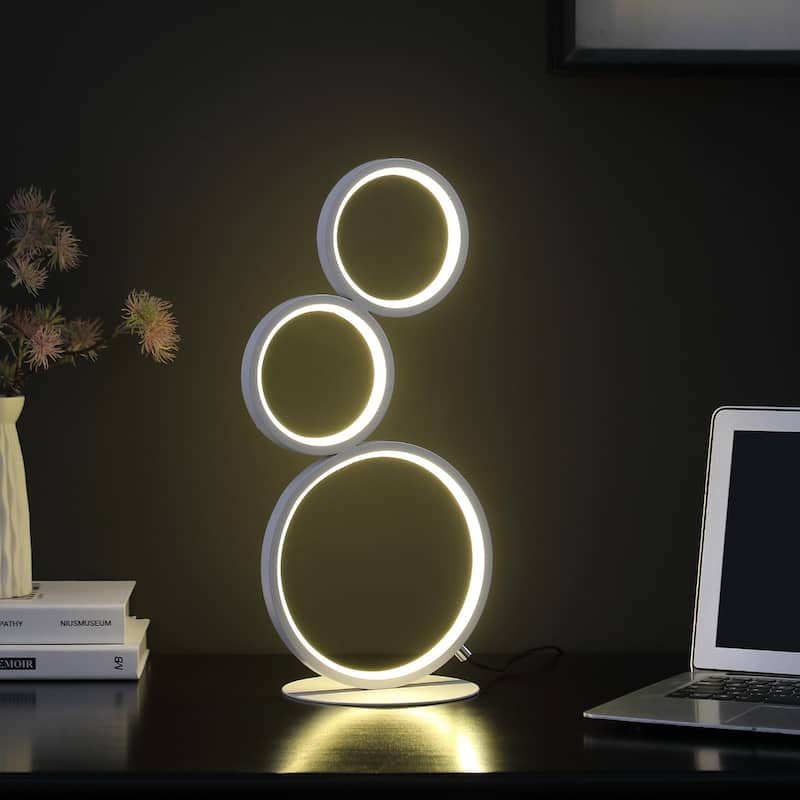 White Metal Round Table Lamp with Integrated LED and In Line Switch - 15” x 6.25” x 17” (D x W x H)