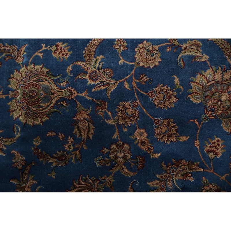 Machine Made Oriental 90% Silk - 10% Polyester Carpet Traditional Floral Navy Blue & Blues Qum Area Rug - 9' 10'' X 6' 7''