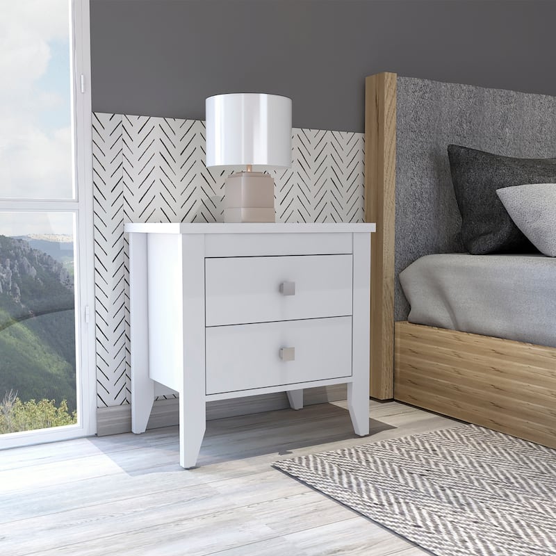 Windsor 2-Drawer Nightstand White，Suitable for bedrooms,living rooms,apartments - White - 2-drawer