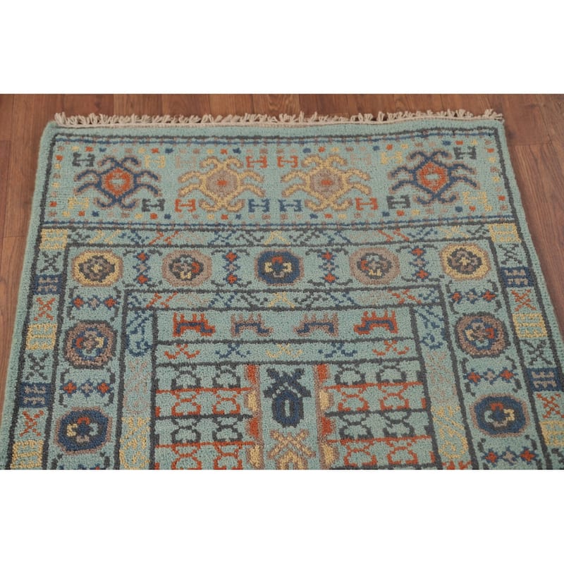 All-Over Blue Khotan Oriental Runner Rug Wool Carpet - 2'7"x 9'11"