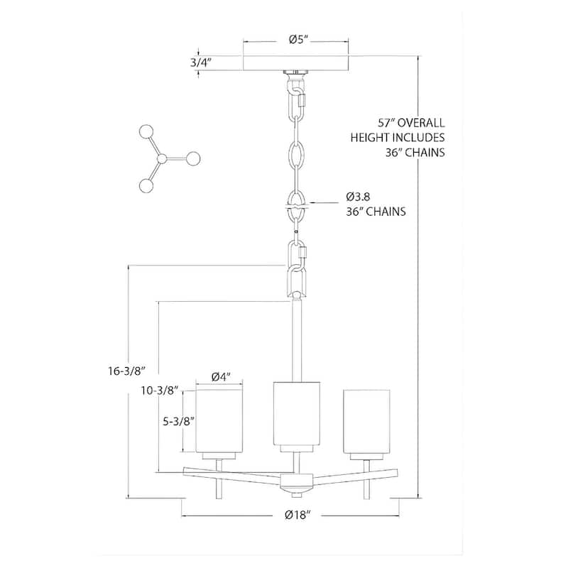 18"w 3-Light LED Chandelier Light Brushed Nickel Finish with Frosted Opal Glass Shades