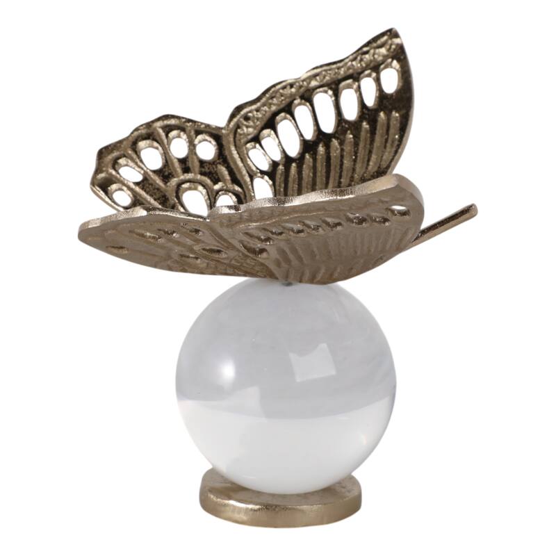 Metal Sculpture Butterfly Statue Orb Base for Home Decor - 6" Gold - 7.75" x 5" x 6"