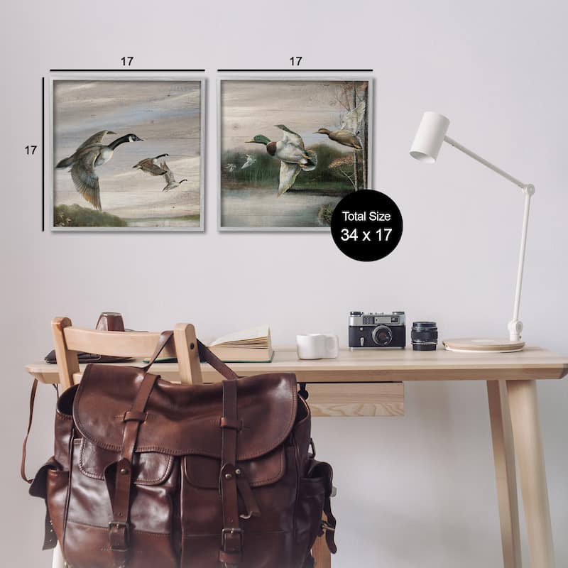 Stupell Geese & Ducks in Nature Framed Giclee Art Design By Ruane Manning (Set of 2)
