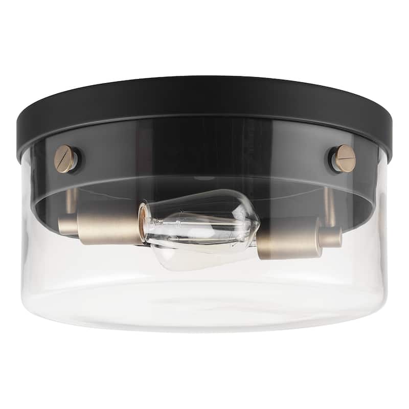Tayce 2-Light Matte Black Flush Mount Ceiling Light with Matte Brass Accents and Clear Glass Shade - one size