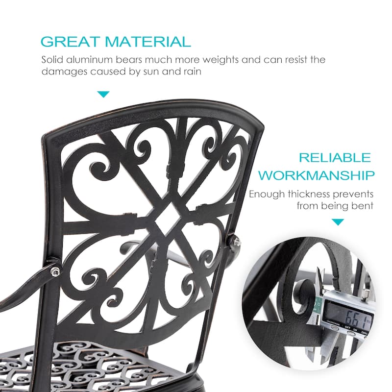 Outdoor 3-Piece Cast Aluminum Patio Set with 1.77" Umbrella Hole