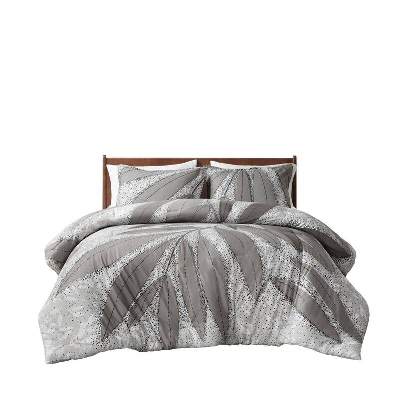 3 PCS Full/Queen Botanical Cotton Comforter Set Gray