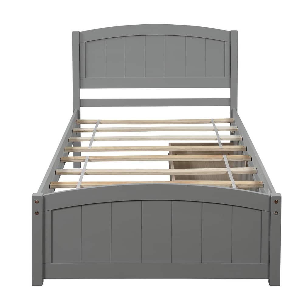 Twin Size Platform Storage Bed Frame with 2 Drawers and Headboard, Solid Pine Twin Bed Frame