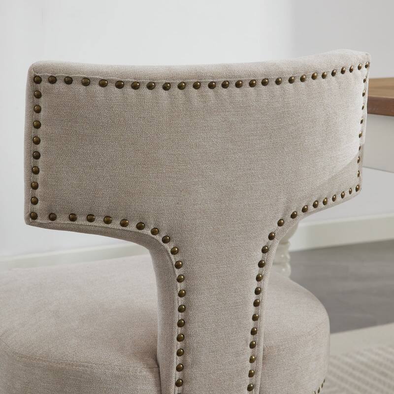 Mid Century Modern Dining Chairs Set of 2, Linen Fabric Upholstered Accent Chair, Kitchen Side Chairs with Curved Backrest