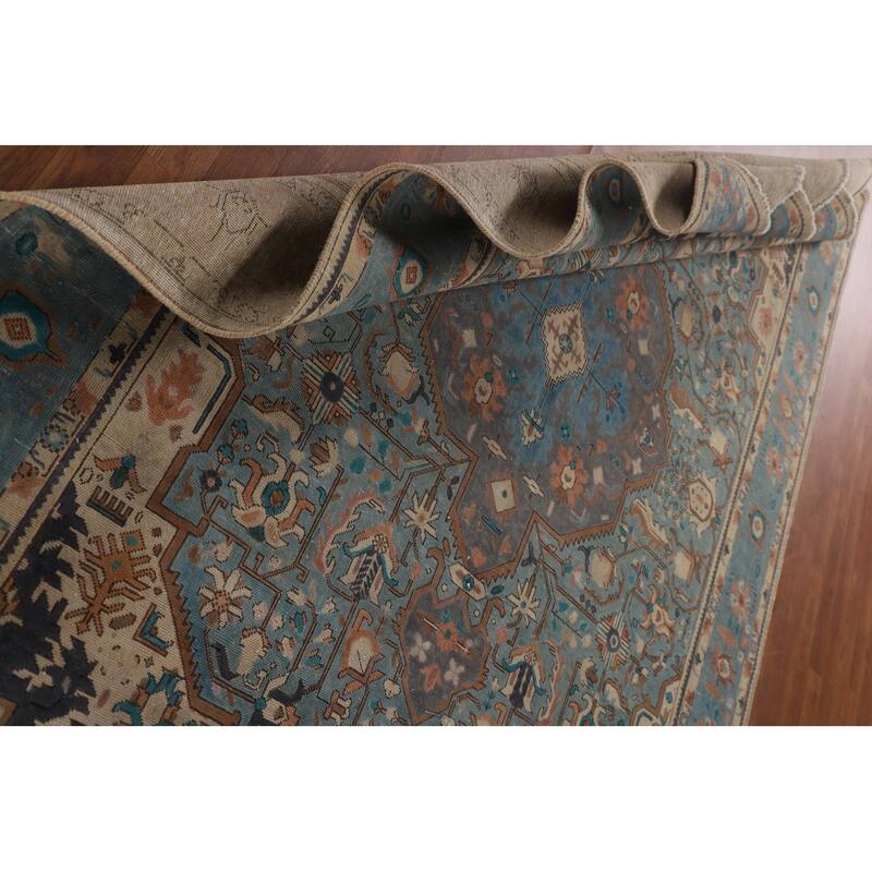Over-Dyed Blue Tabriz Persian Vintage Area Rug Handmade Wool Carpet - 6'10"x 9'8"